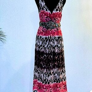 NY Collection Pink and Black Patterned Sleeveless Maxi Dress